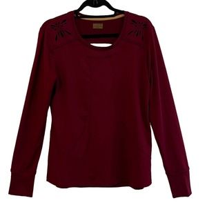Catherine Malandrino Top Large Activewear Burgundy Long Sleeve Scoop Neck Cutout